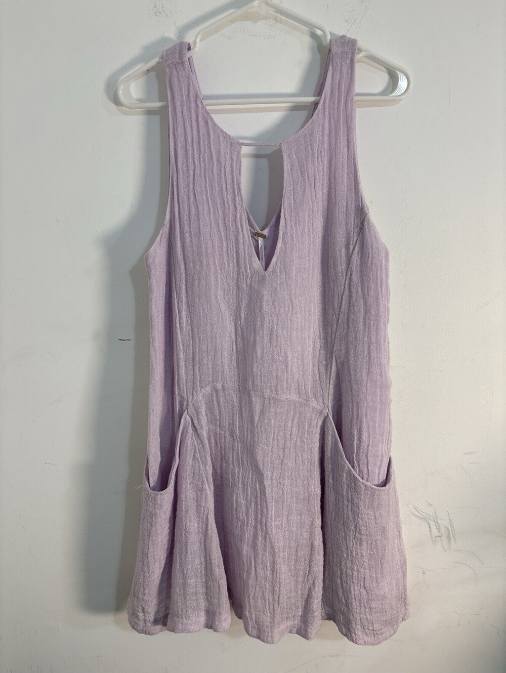 Free People FP Smooth Sailing Linen Mini Dress Lilac Lavender Sz Small Cover Up
